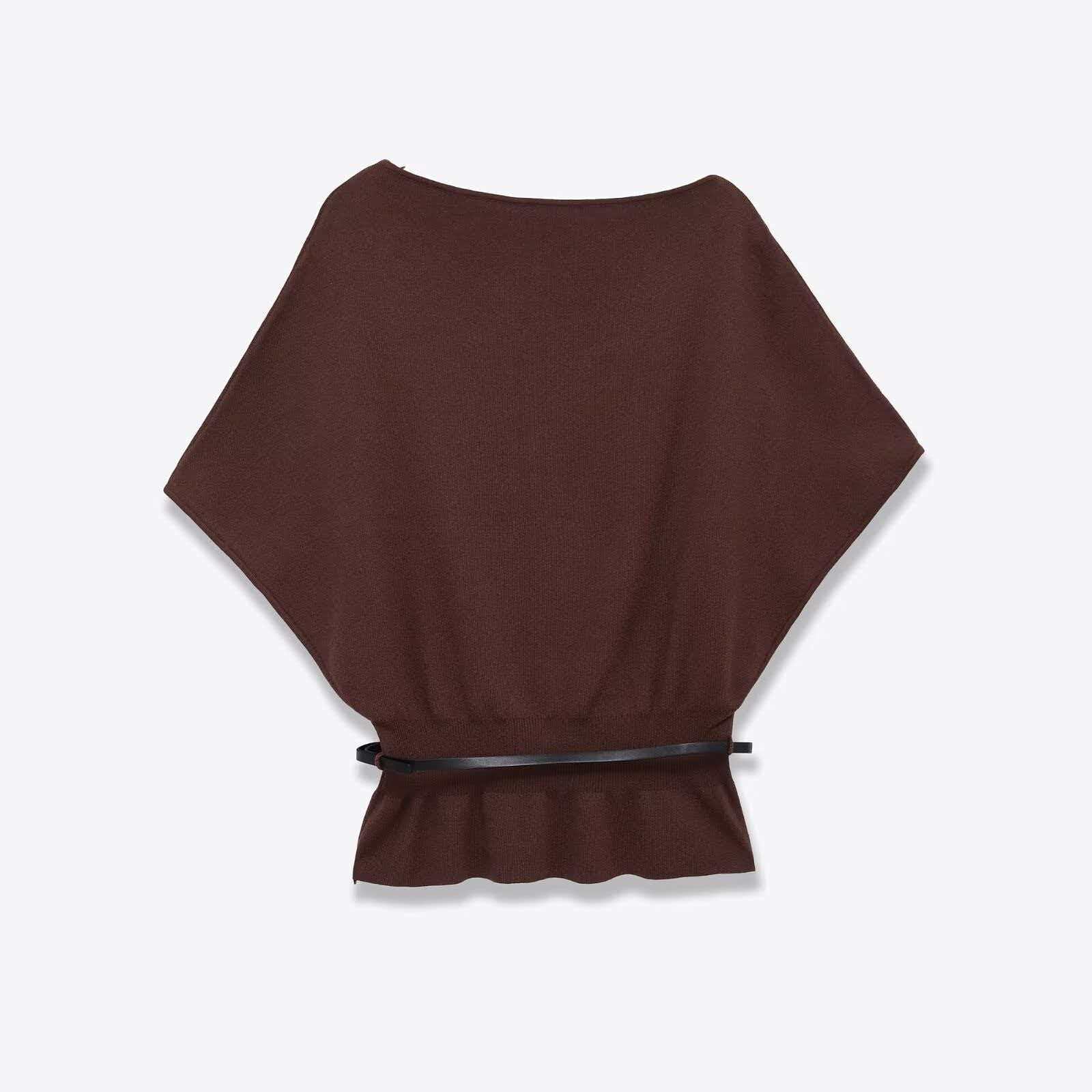 Women's Belted Knit Top Summer Round Neck Three-Quarter Sleeve
