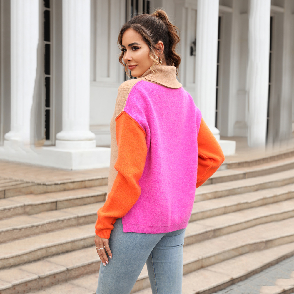 Women's Color-Block Turtleneck Knit Sweater