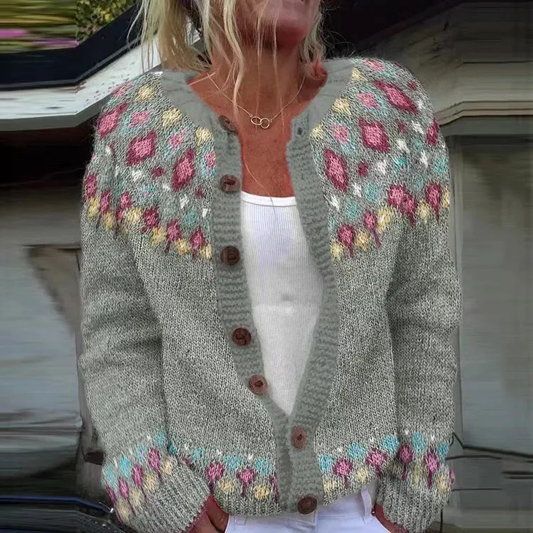 Women's Floral Line Print Cardigan Sweater