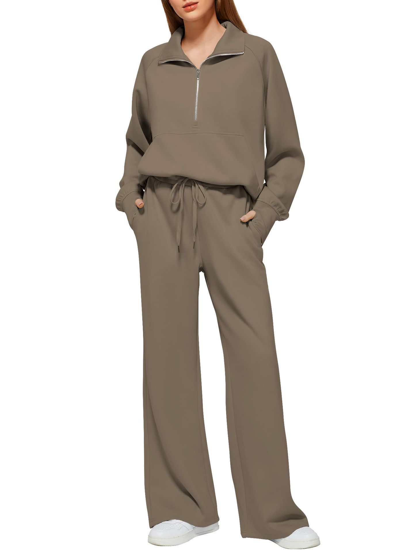 Women's Two-Piece Zip Sweatshirt and Wide-Leg Pants Set