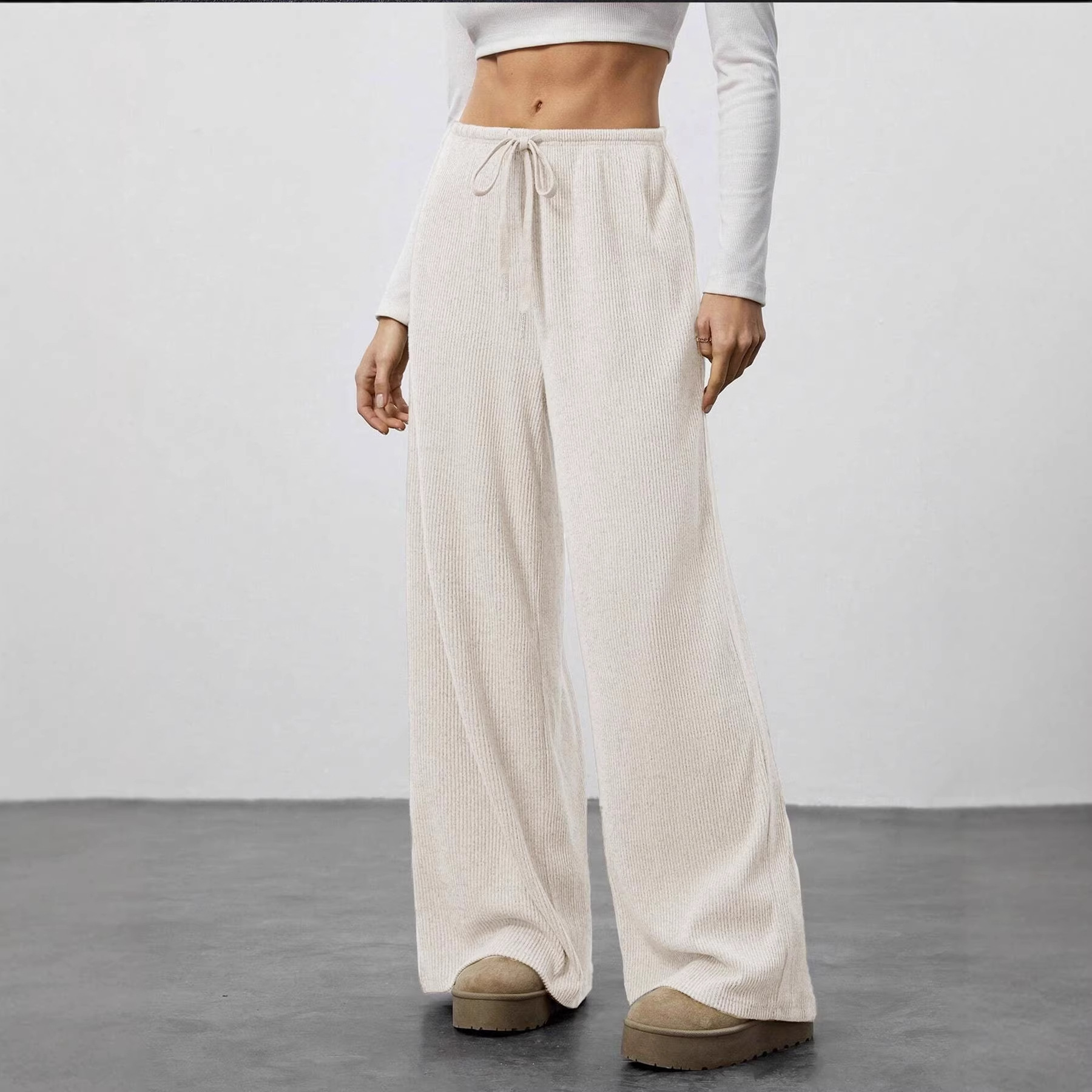 Women's Drawstring Wide-Leg Casual Pants with Drape