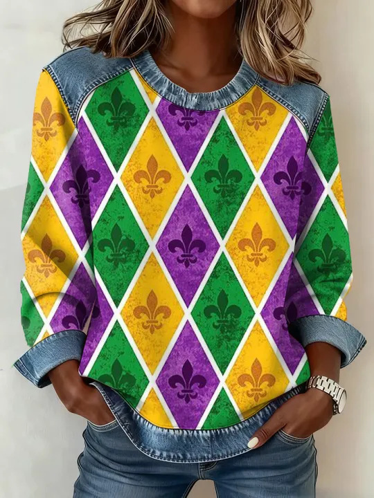 Women's Iris Floral Print Crewneck Sweatshirt