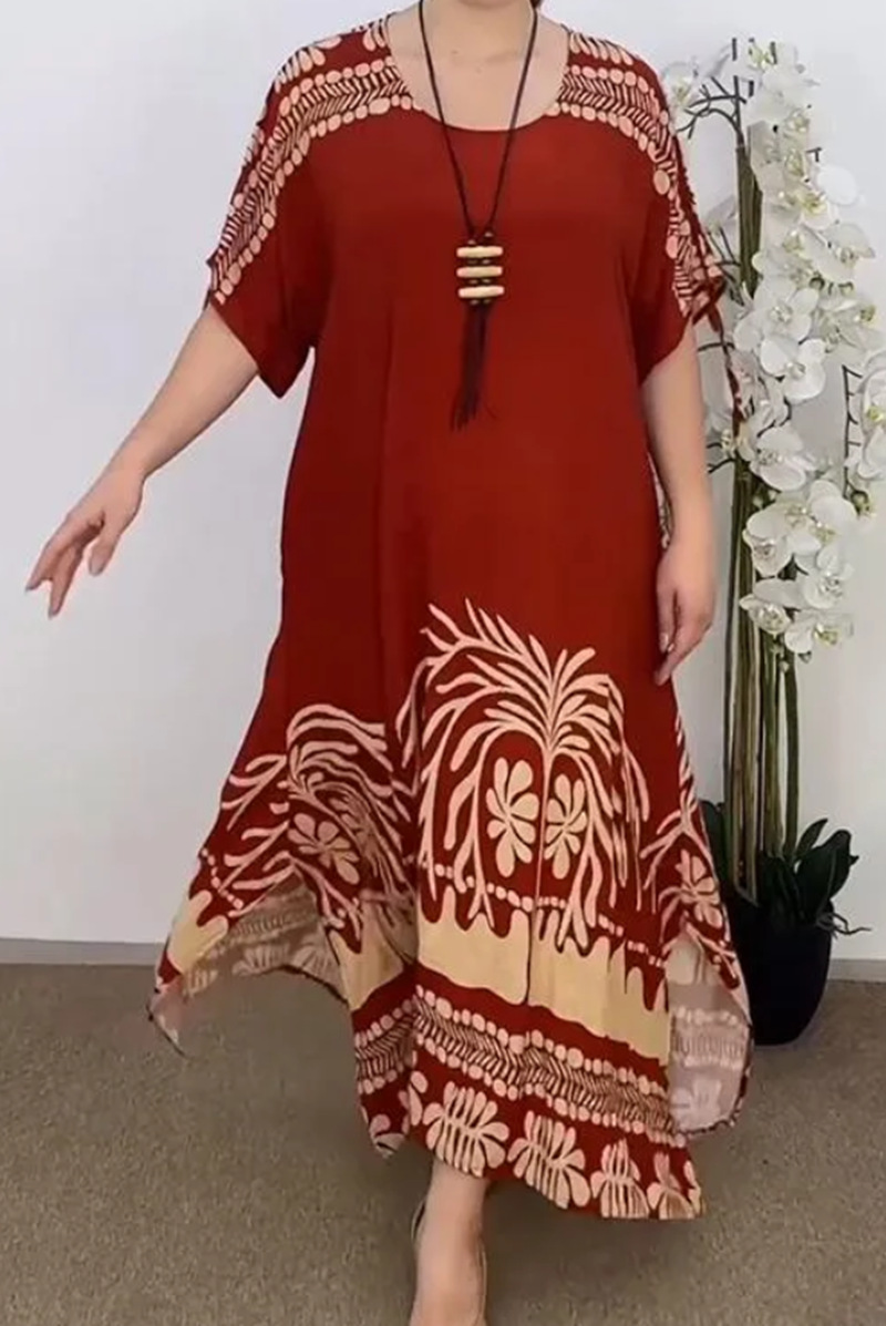 Elegant Floral Print Round Neck Half Sleeve Maxi Dress