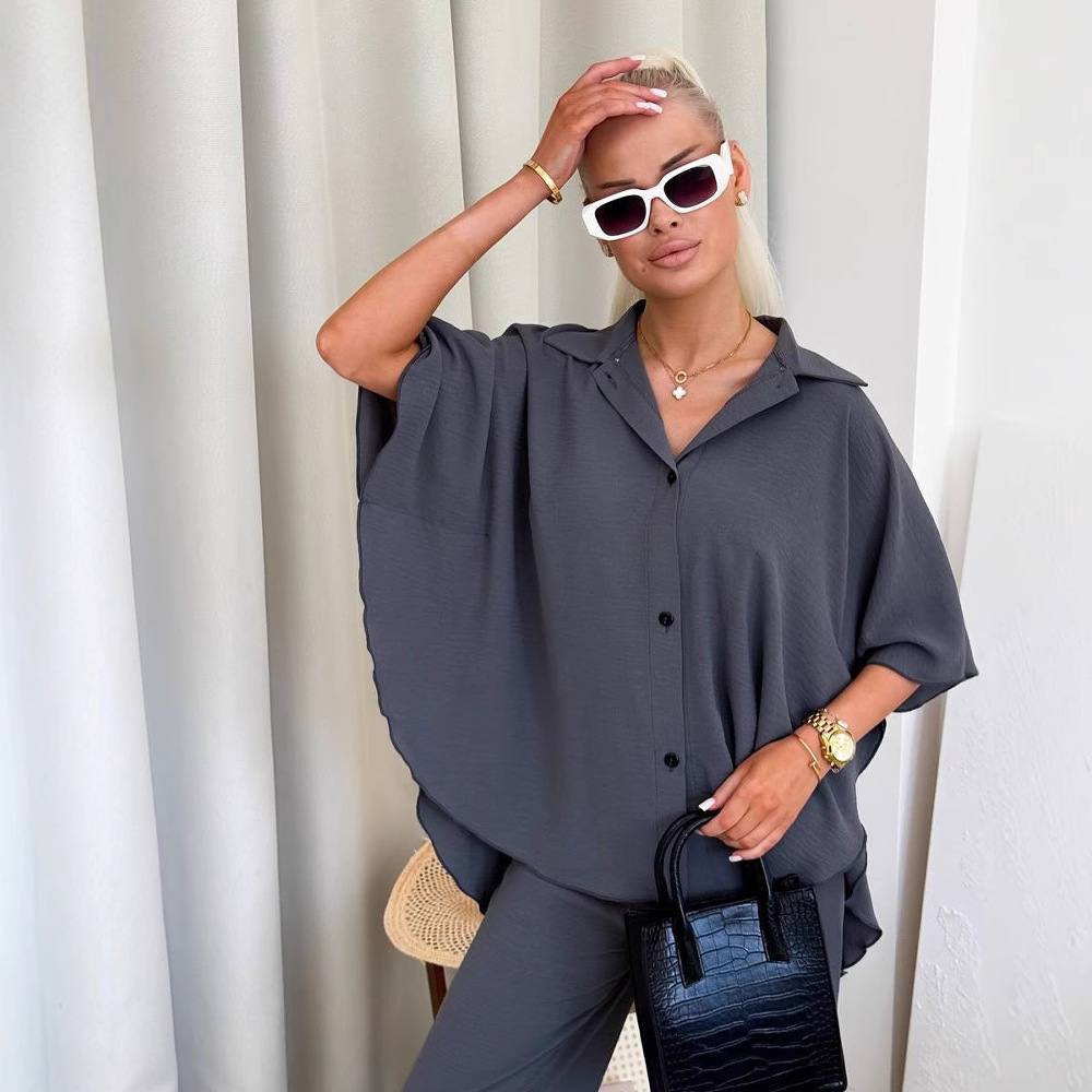 Women's Two-Piece Collared Shirt and Pants Set