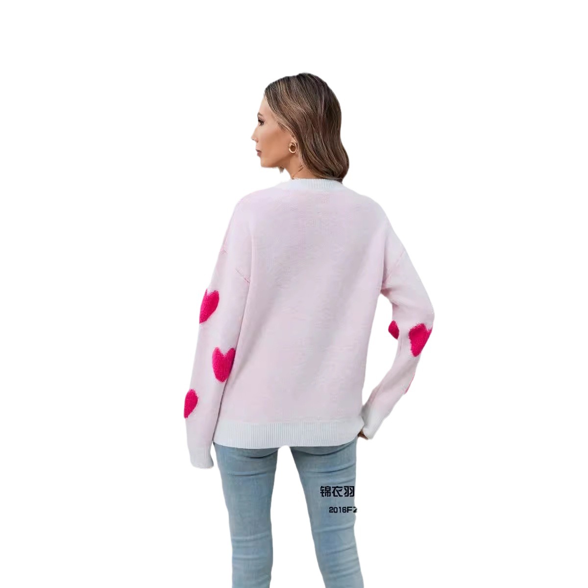 Plus Size Heart Knit Sweater Long Sleeve Pullover