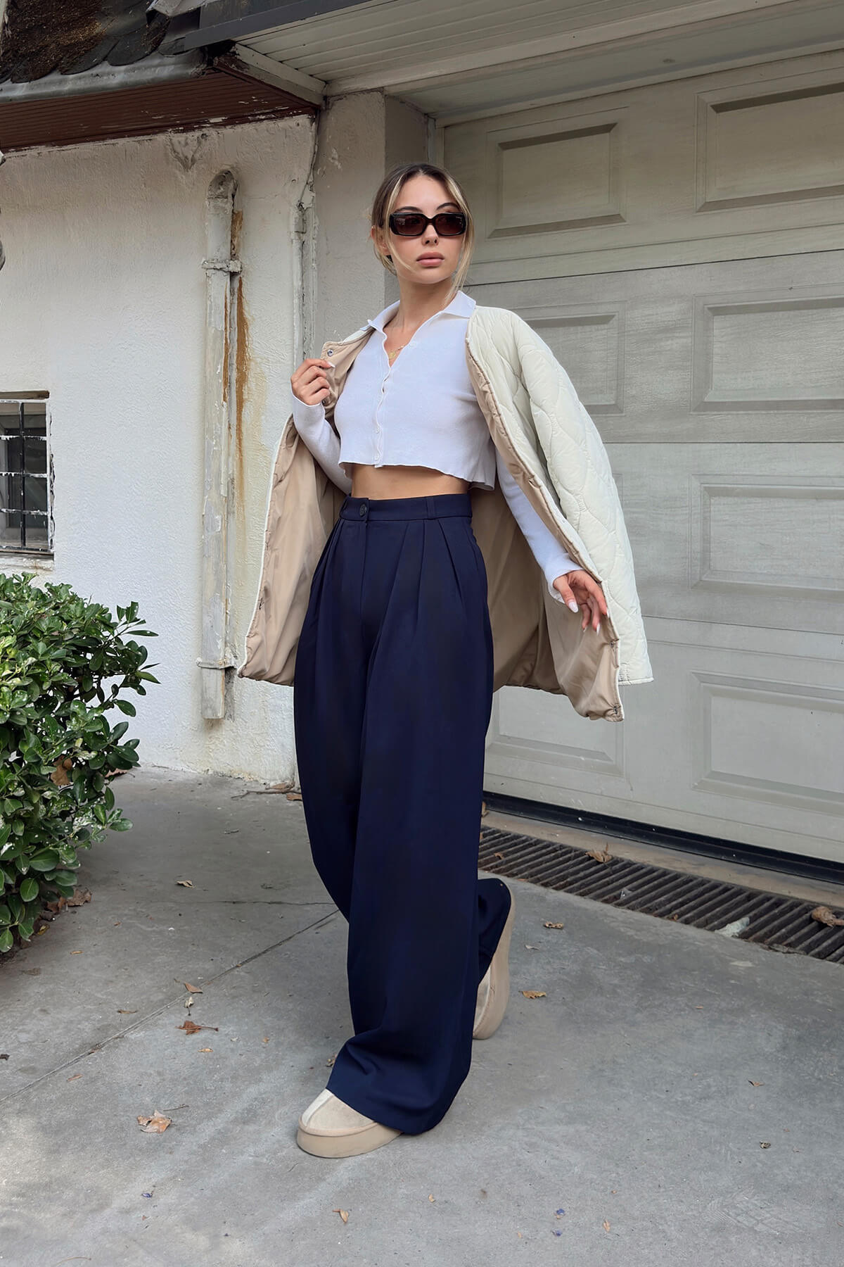 Y2K Button-Fly Wide-Leg Suit Pants for Women