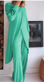 Women's Long Sleeve Asymmetric Wide-Leg Two-Piece Set Casual