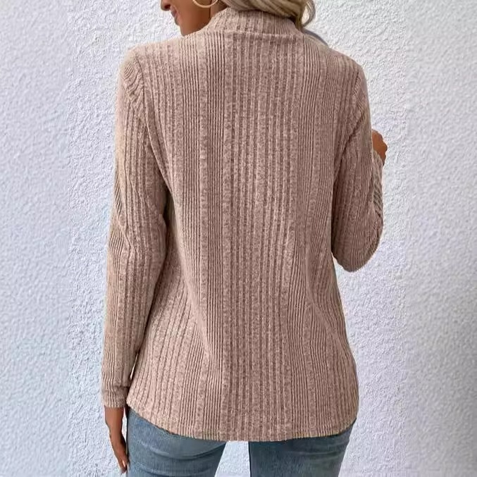 V-Neck Ribbed Knit Cardigan with Asymmetrical Hem