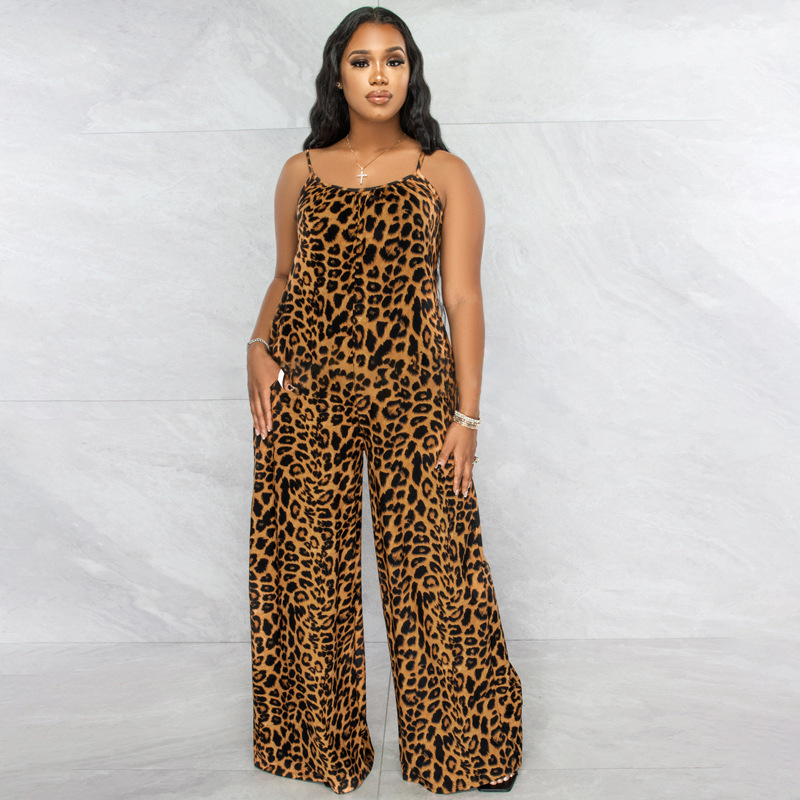 Women's Leopard Print Sleeveless Wide-Leg Jumpsuit