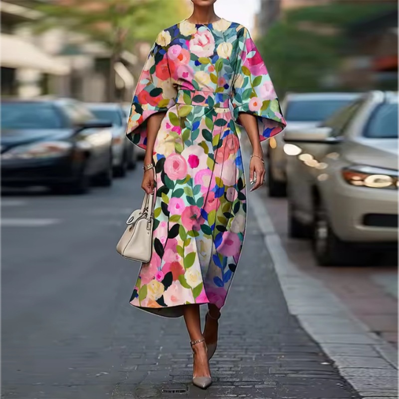 Floral Print Loose A-Line Midi Dress