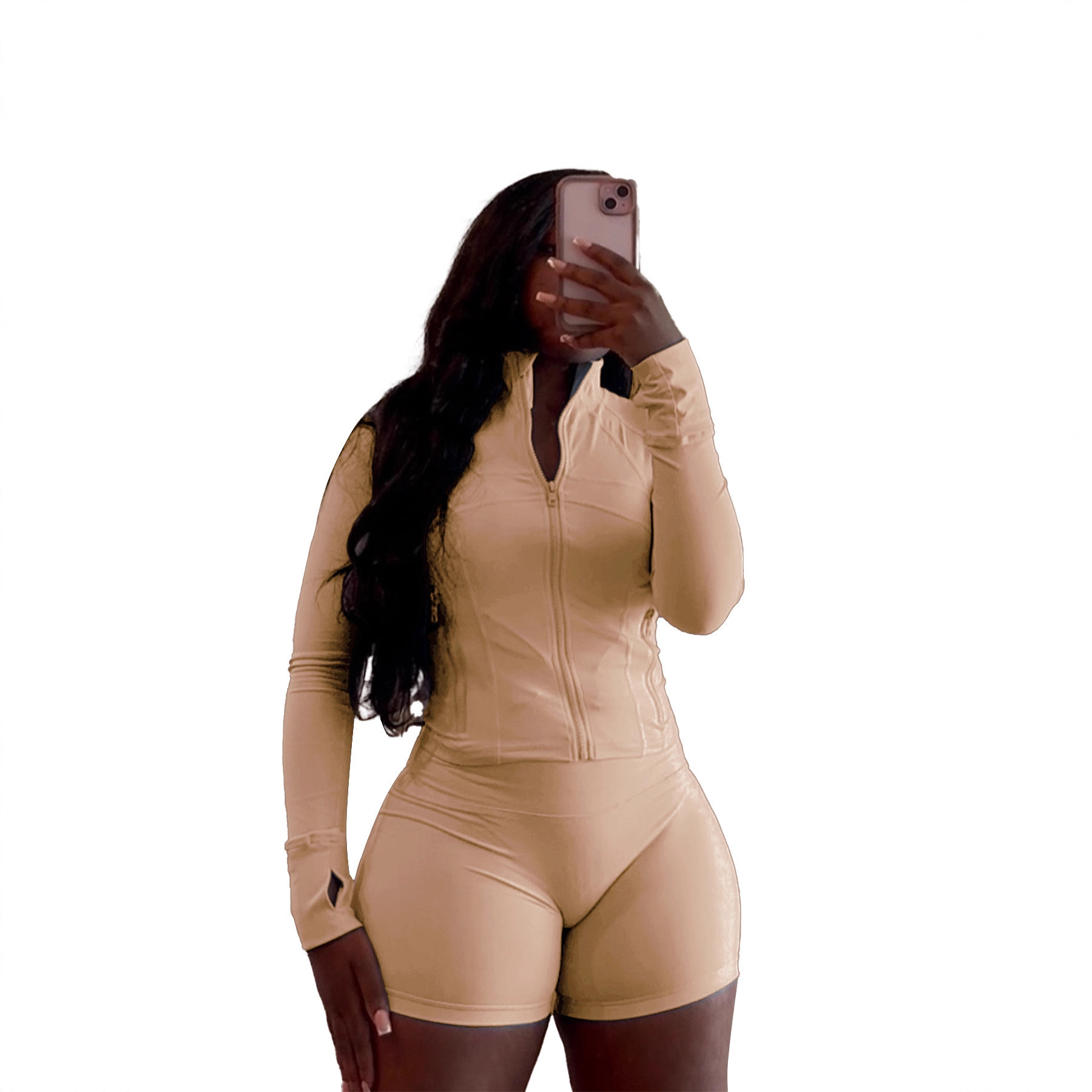 Women's Sexy Slim Fit Long Sleeve Top and Shorts Two-Piece Set