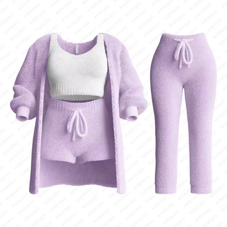 Knit Plush Long-Sleeve Cardigan, Vest & Shorts 3-Piece and 4-Piece Set