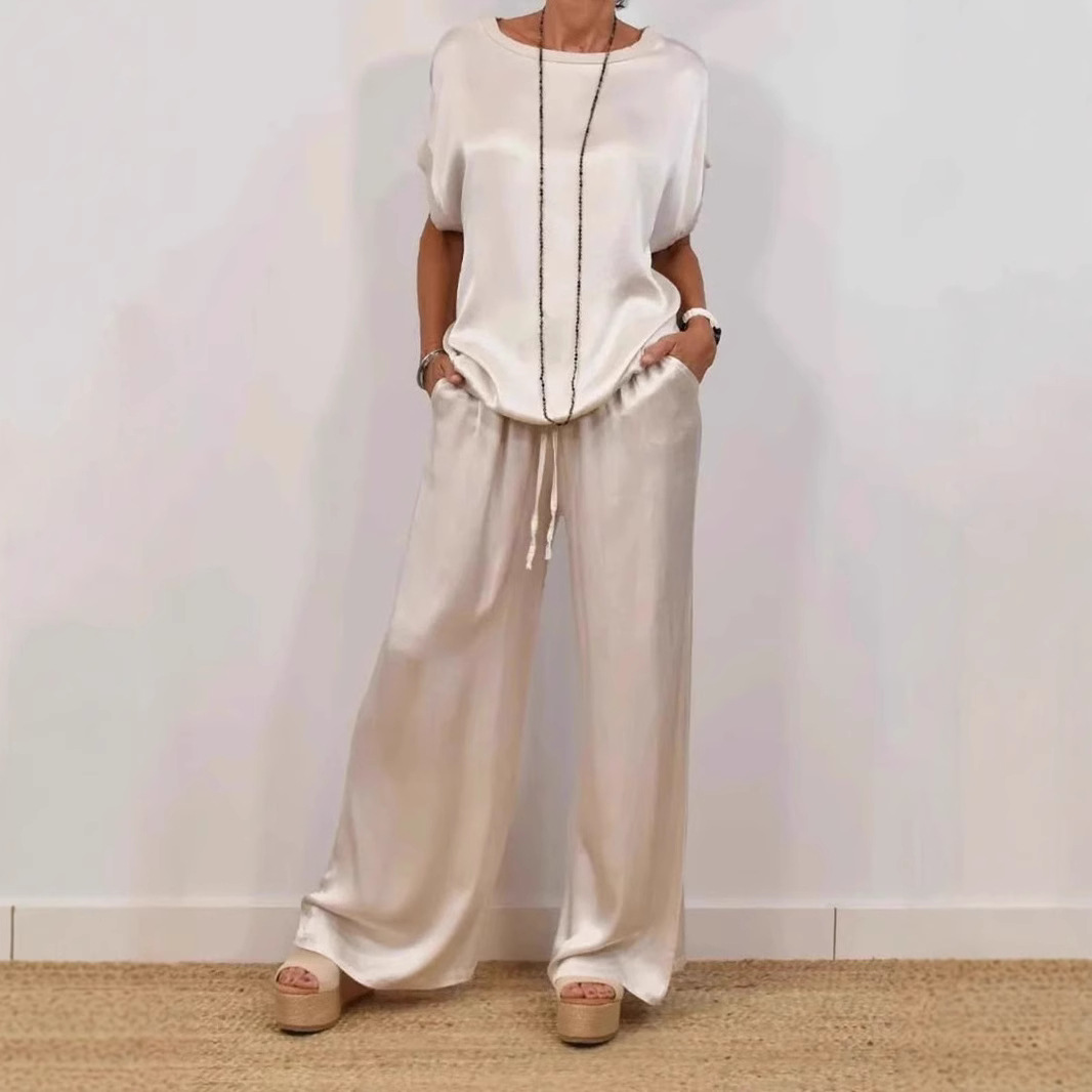Relaxed Shirt & Wide-Leg Pants Casual Set