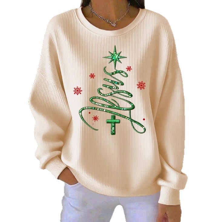 Women's Forest Tree Snowflake Print Crewneck Sweatshirt