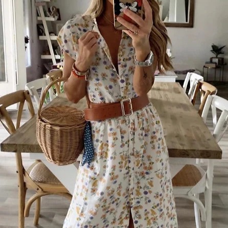 Floral Print Split Midi Dress with Belt