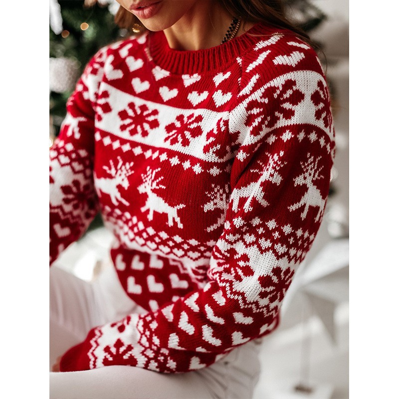 Christmas Snowflake Long-Sleeve Knit Sweater for Women