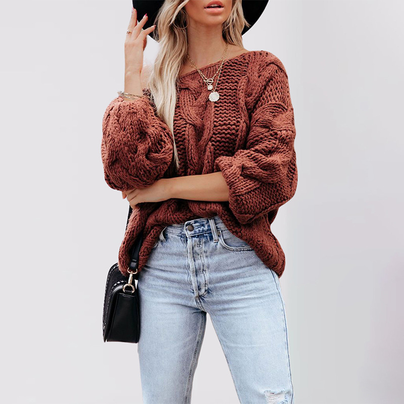 Off-Shoulder Cable Knit Oversized Sweater