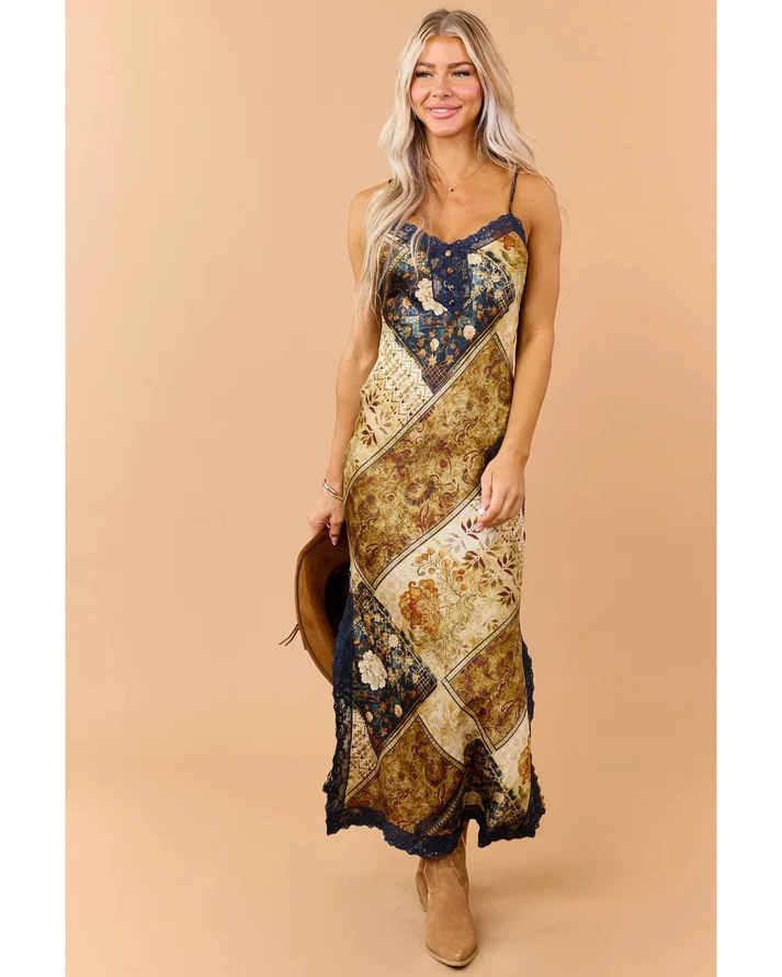 Women's Vintage Floral Plaid Sleeveless Bodycon Midi Dress