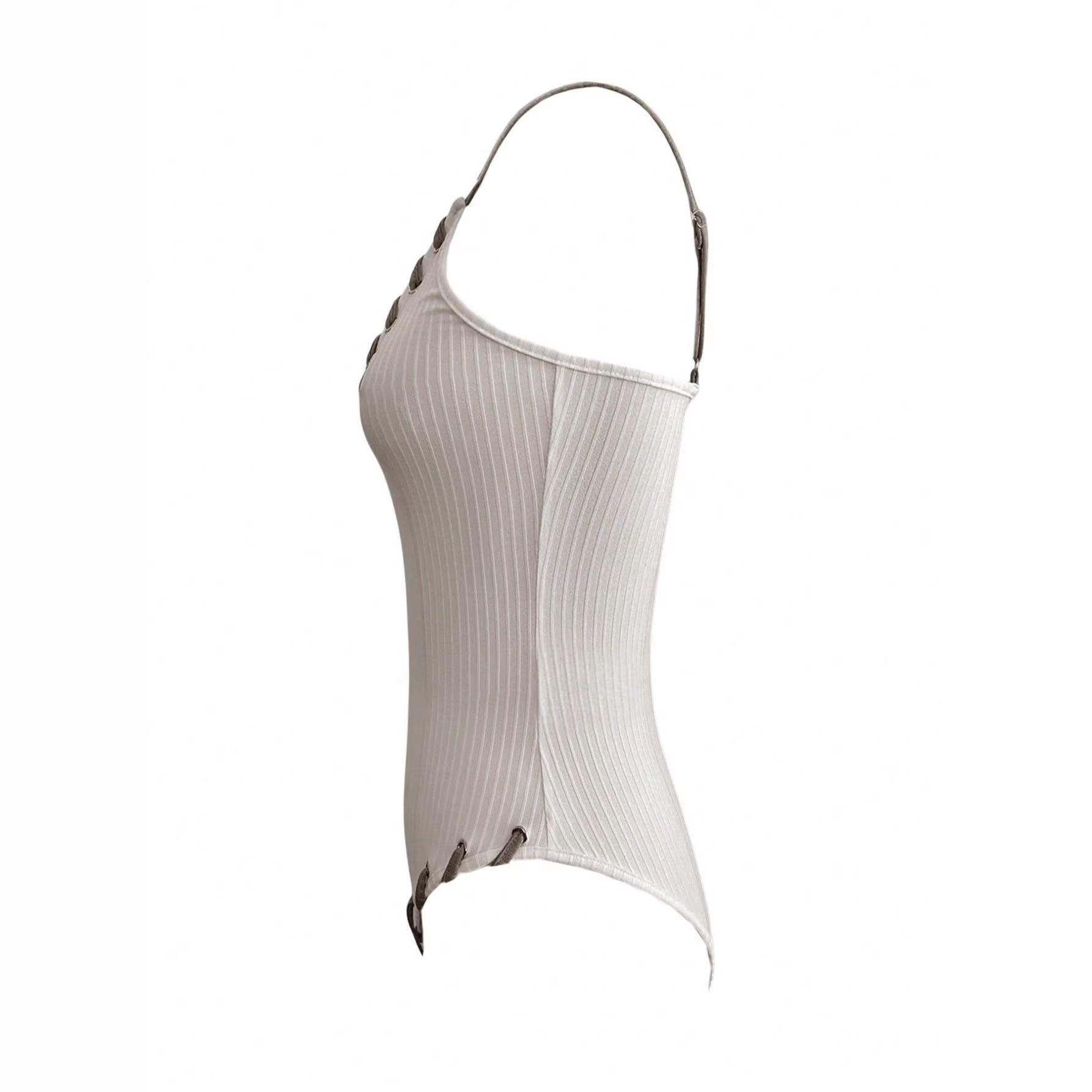 Women's Halter One-Piece Swimsuit Deep V Ribbed Knit Tie Bikini Vacation Swimwear