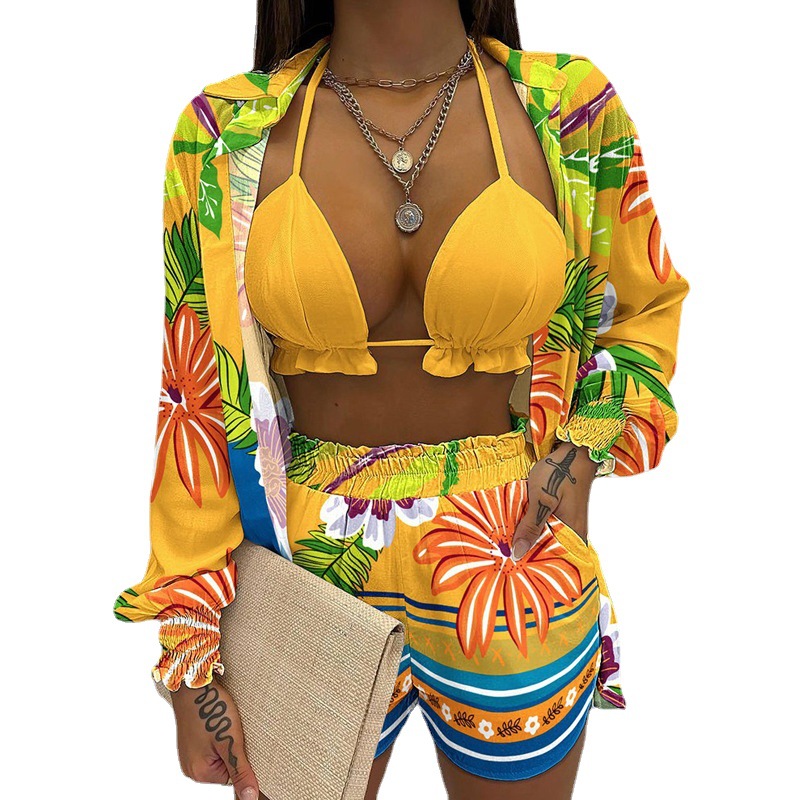 Women's Printed Cami Shirt and Shorts 3-Piece Set