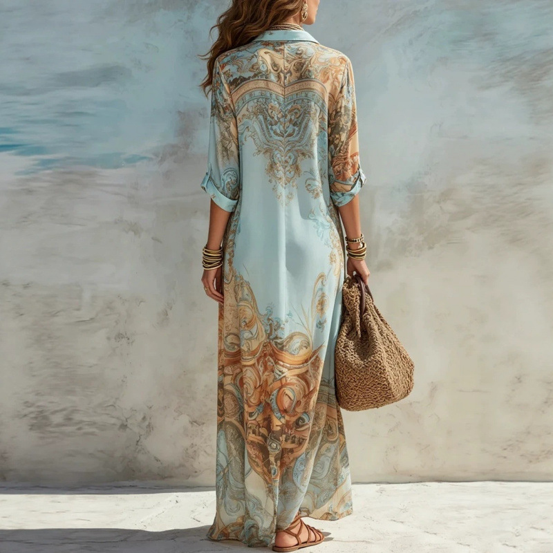 Fresh Retro Digital Print Flowy Sleeveless Midi Dress