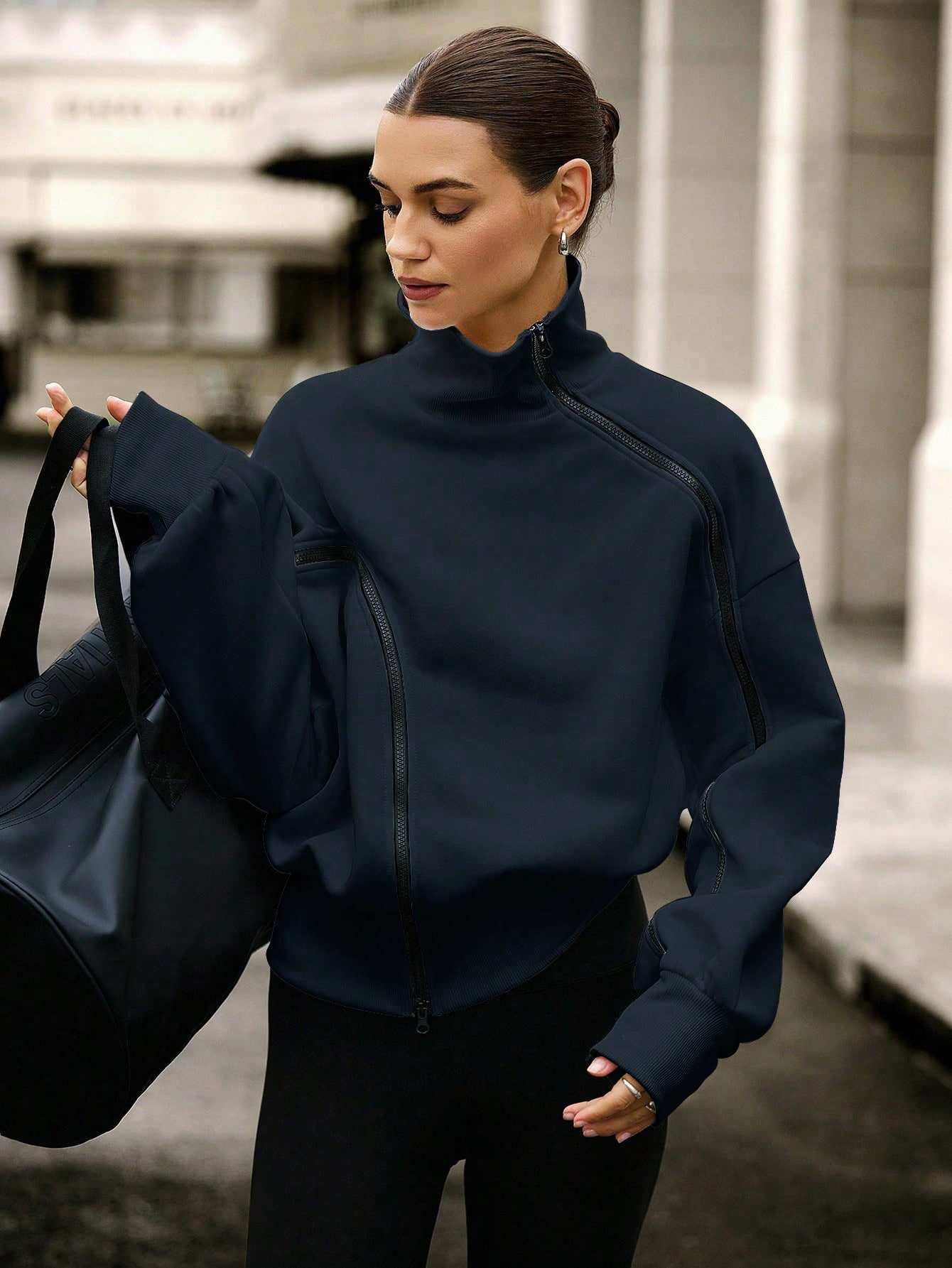 Long Sleeve Half-Zip Pullover Sweatshirt Solid Color