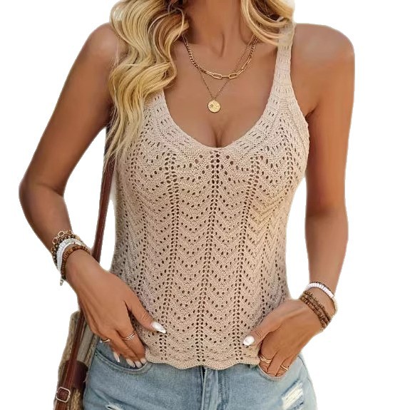 Women's Sleeveless V-Neck Hollow-Out Knit Top