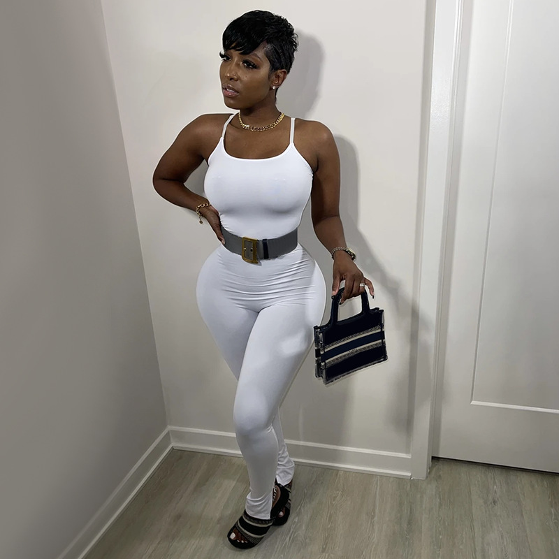 Women's Solid Color Sleeveless Yoga Jumpsuit Casual Slim Fit