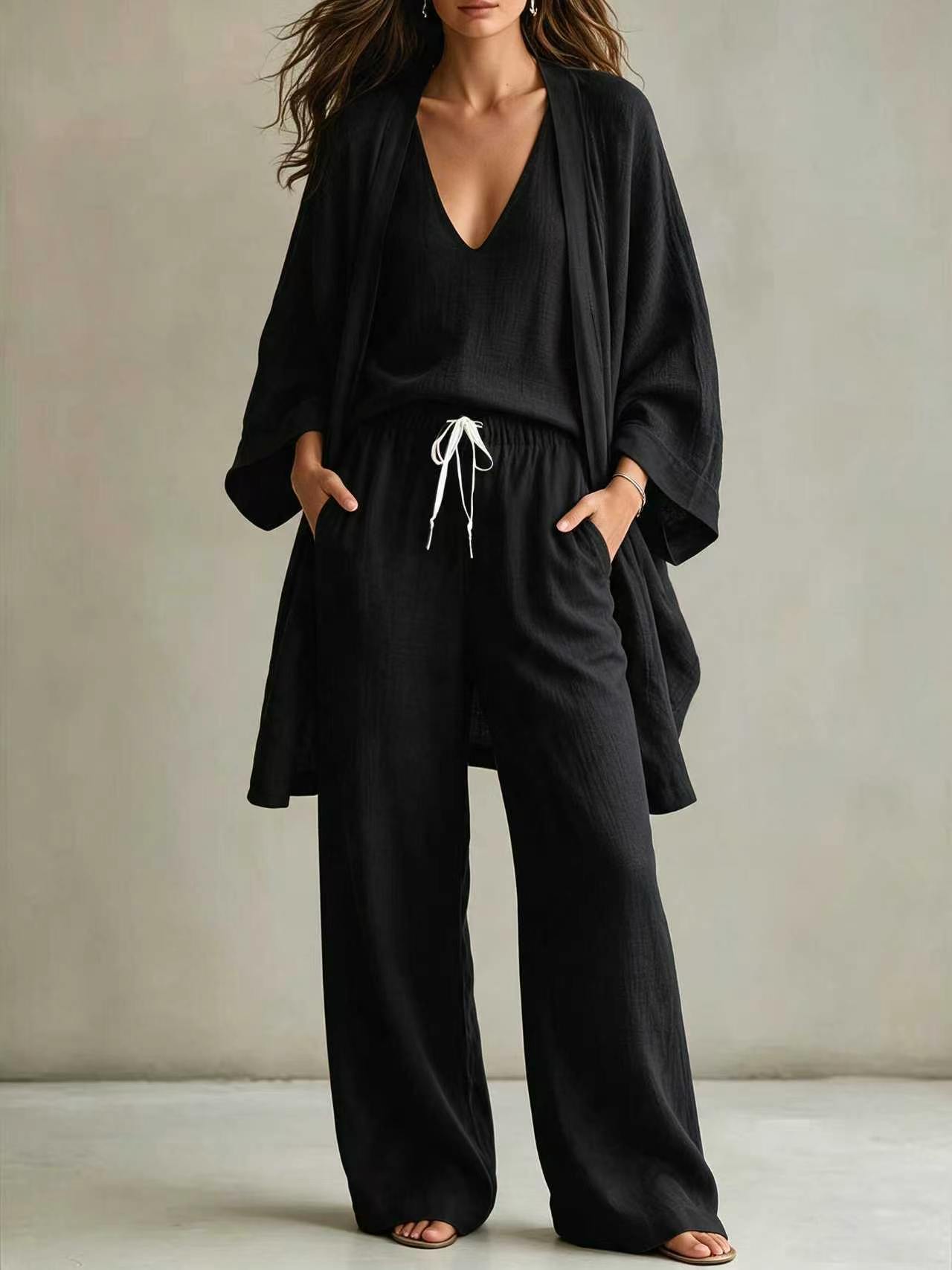 Women's 3-Piece Open-Front Cardigan, Sleeveless Tank & Pants Set
