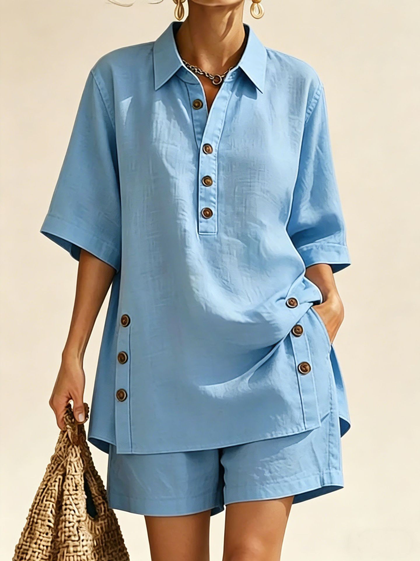 Women's Short Sleeve Shirt and Loose Pants Two-Piece Set