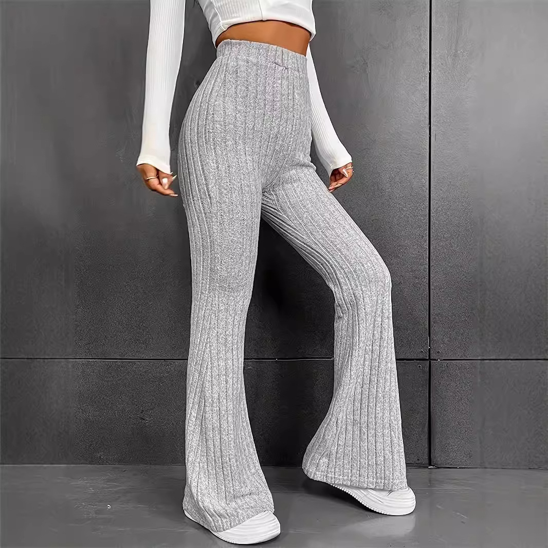 Women's High-Waist Flare Pants Solid Slimming Casual Long Trousers