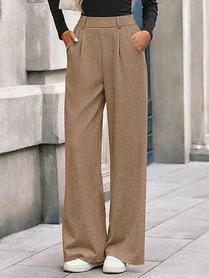 Ribbed Wide-Leg Straight Pants for Women Casual Commute
