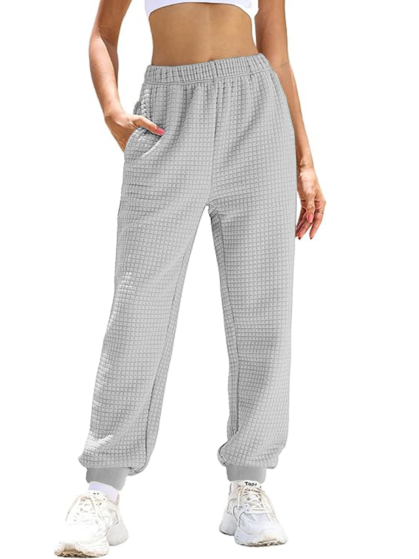 Waffle Knit Lounge Pants Straight Leg High Waist