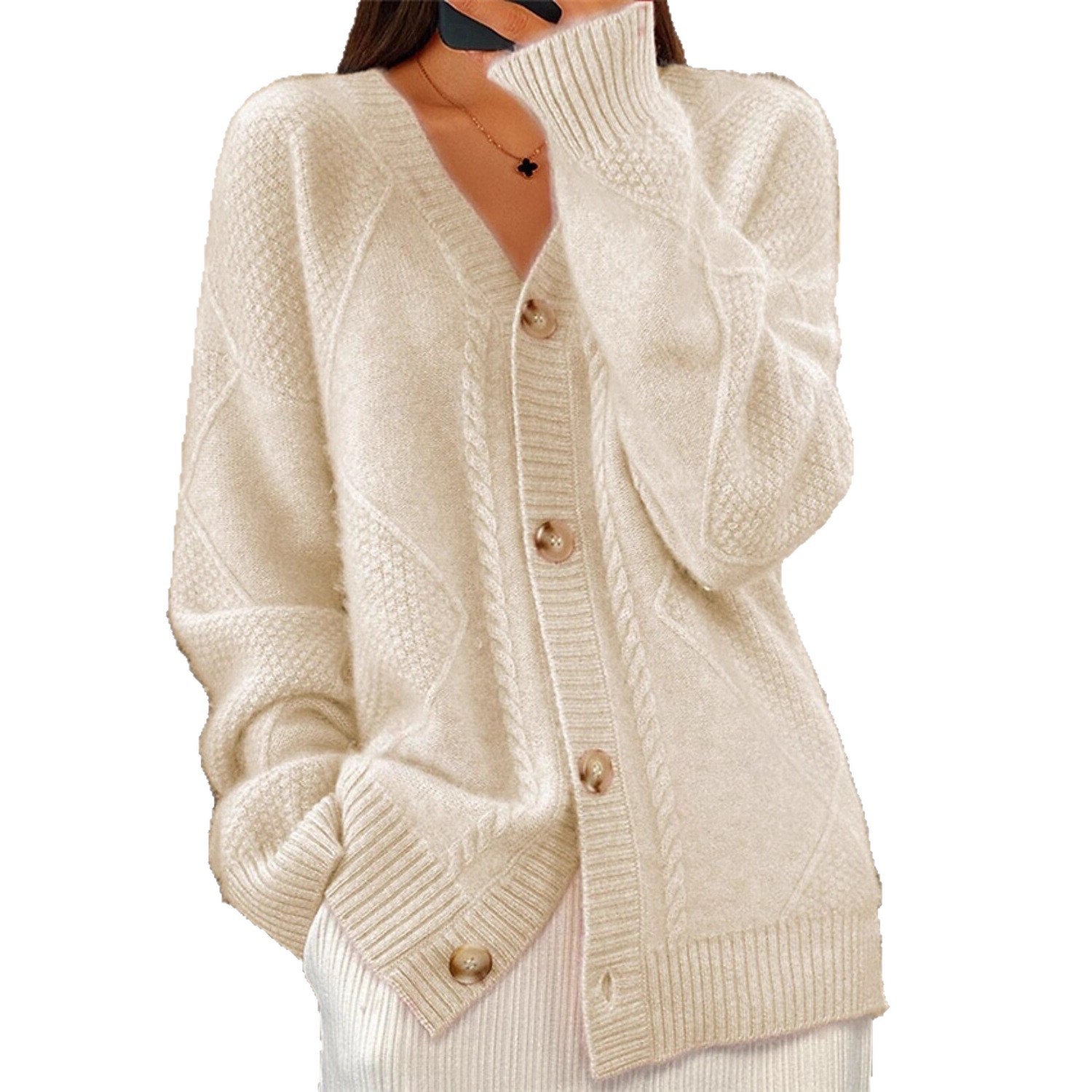 Women's Solid V-Neck Button-Front Knit Cardigan Long Sleeve