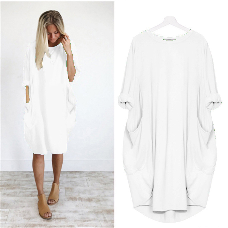 Women's Casual Loose Pocket Long Sleeve Plus Size Dress