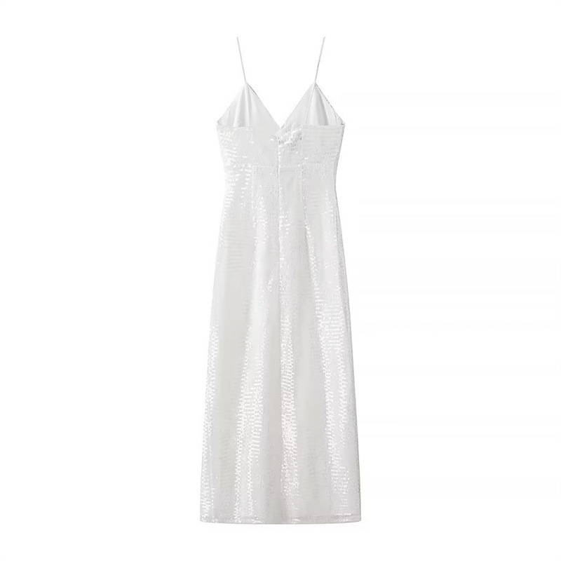 Women's Sleeveless Sequin Cami Dress V-Neck A-Line Midi