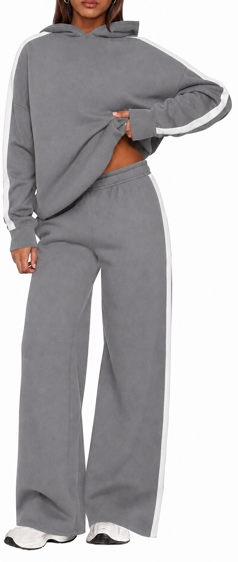 Women's Colorblock Hoodie & Wide-Leg Pants Two-Piece Set