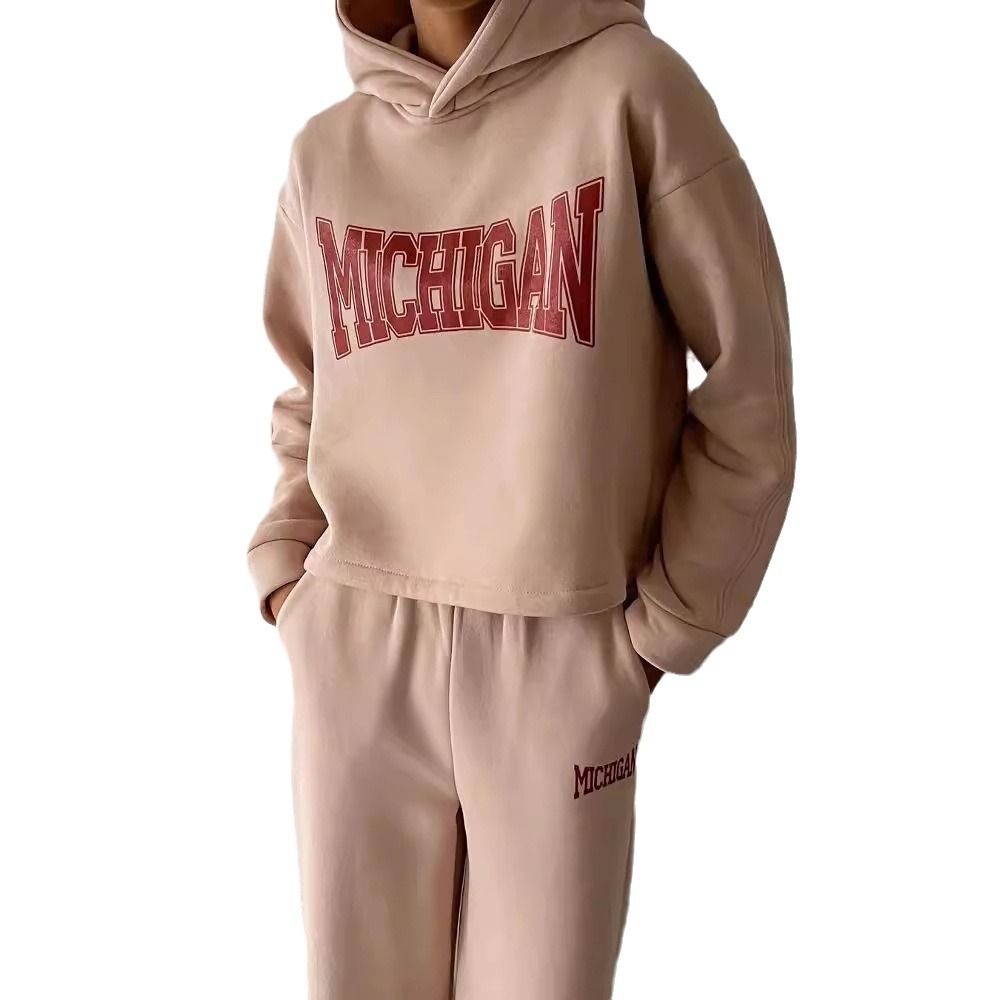 Women's Casual Hooded Letter Print Long Sleeve Pants Set