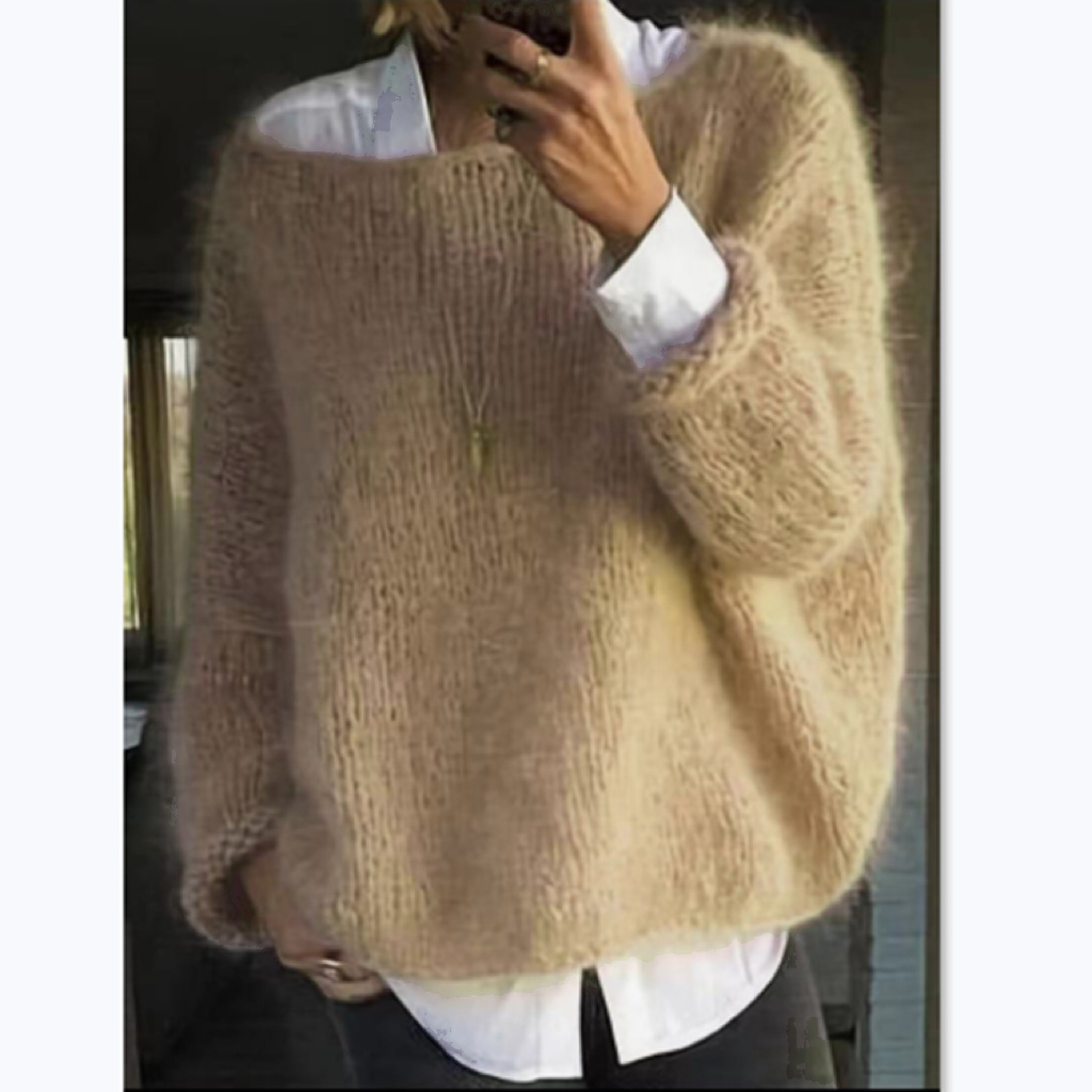Women's Crewneck Pullover Sweater Long Sleeve Solid Color Knit Top