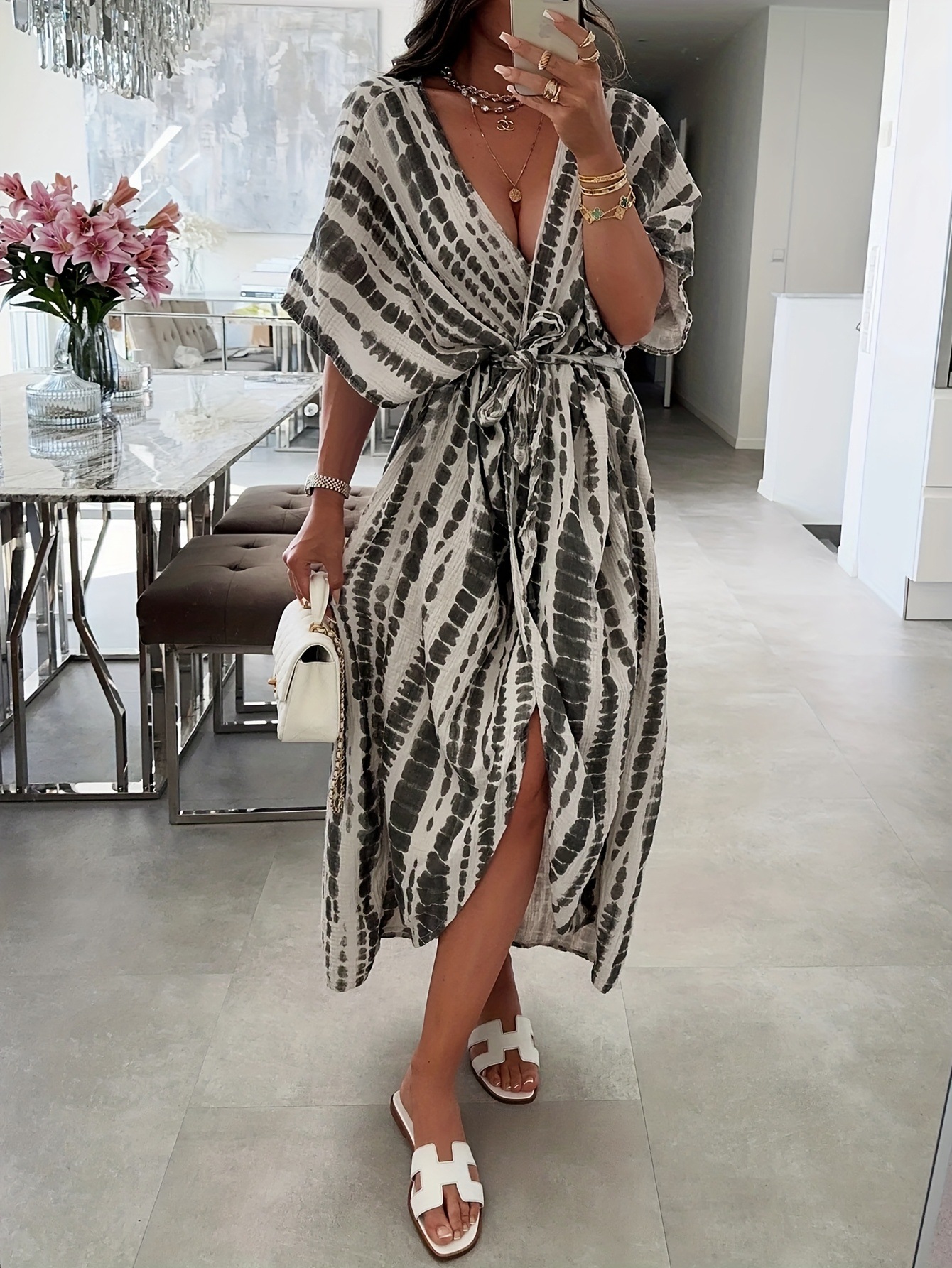 Tie-Dye Print Beach Cover-Up Long Robe Dress