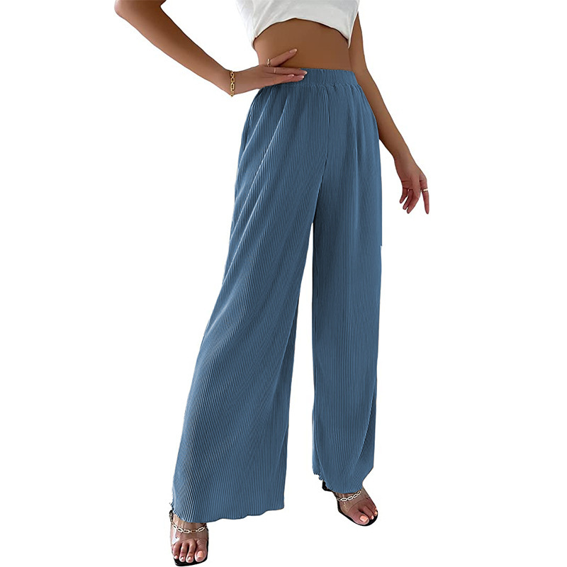 Women's Solid Pleated Wide-Leg Pants Casual High Waist