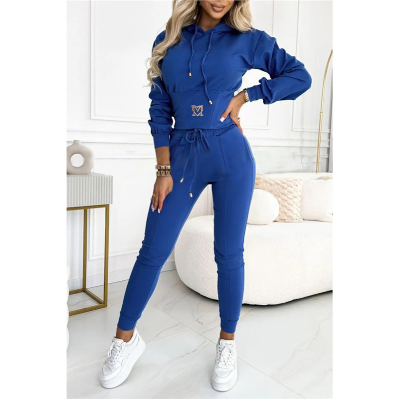 Women's Cinched Waist Hoodie and Pants Set Casual Sporty Two-Piece