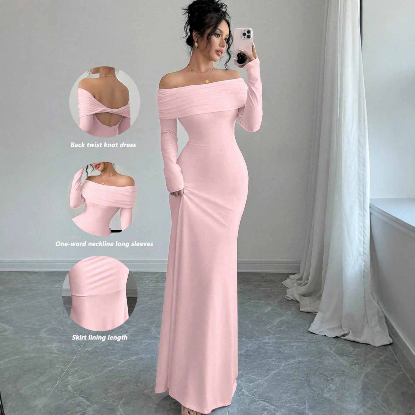 Women's Off-Shoulder Cross Backless Long Dress Elegant Evening Gown