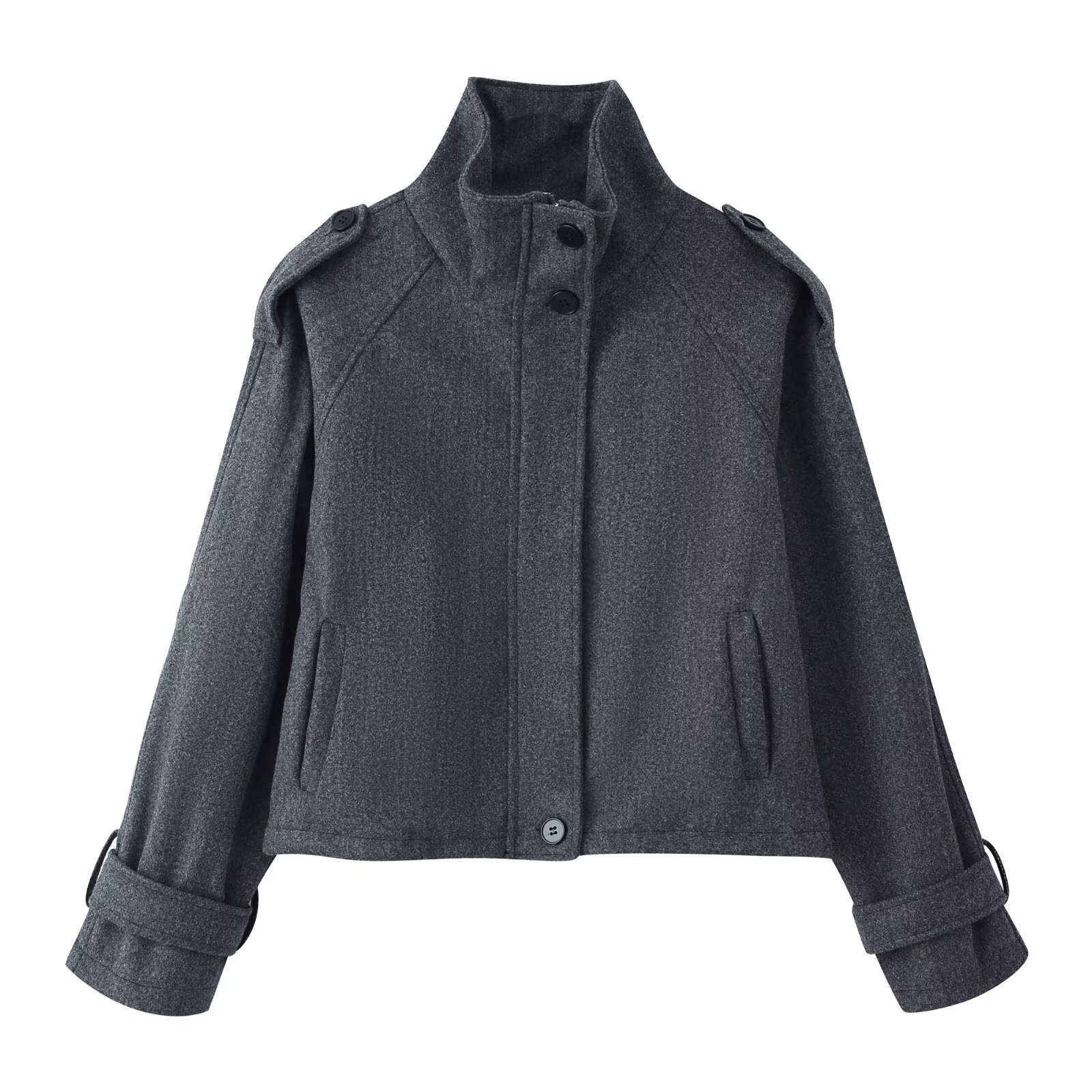 Women's Loose Stand Collar Button-Up Jacket