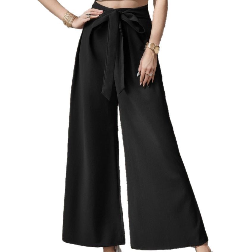 High-Waist Tie-Front Wide-Leg Commuter Pants