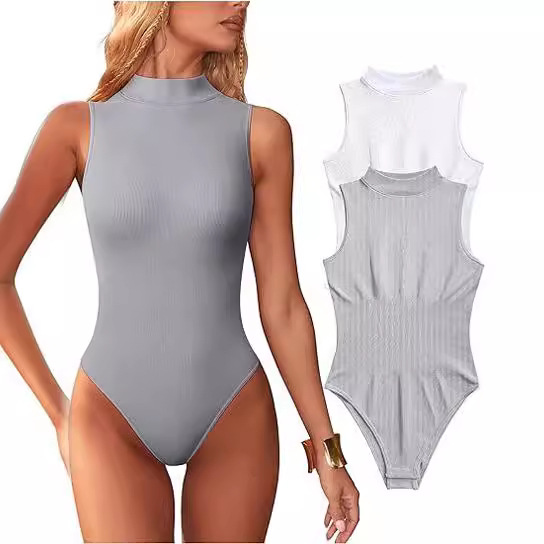 Sexy Ribbed Sleeveless Turtleneck Bodysuit