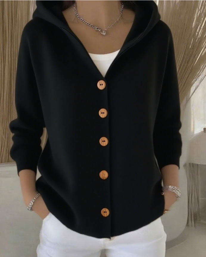 Women's Hooded Knit Cardigan Solid Color Casual Sweater Coat