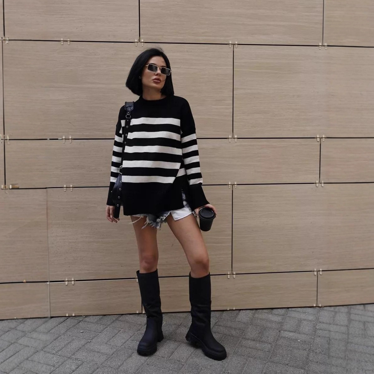 Women's Striped Knit Sweater Crewneck Loose Pullover