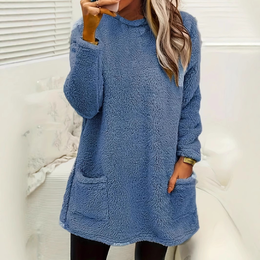 Women's Fleece Pullover Sweatshirt Long Sleeve Crew Neck Loose Fit with Pocket