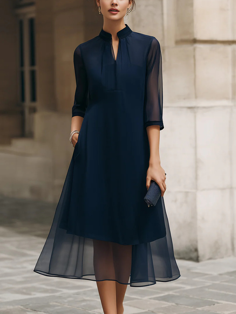 Elegant Mesh Panel Midi Dress for Women